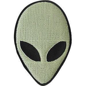 Alien Head Patch - 2.5x3.75 Inch - Glow in the Dark Aliens UFO Outer Space Spaceship Embroidered Patch Applique Craft Supply