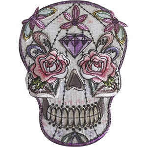 Skull Pastel Flowers Patch - 2.8x3.8 Inch - Embroidered Patch Applique Craft Supply