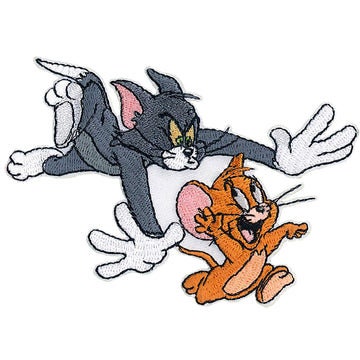 TOM & JERRY Tom Chasing Jerry Patch - 4.7x3 Inch - Hanna Barbera Nibbles Bulldog Animated Classic - Embroidered Patch Applique Craft Supply