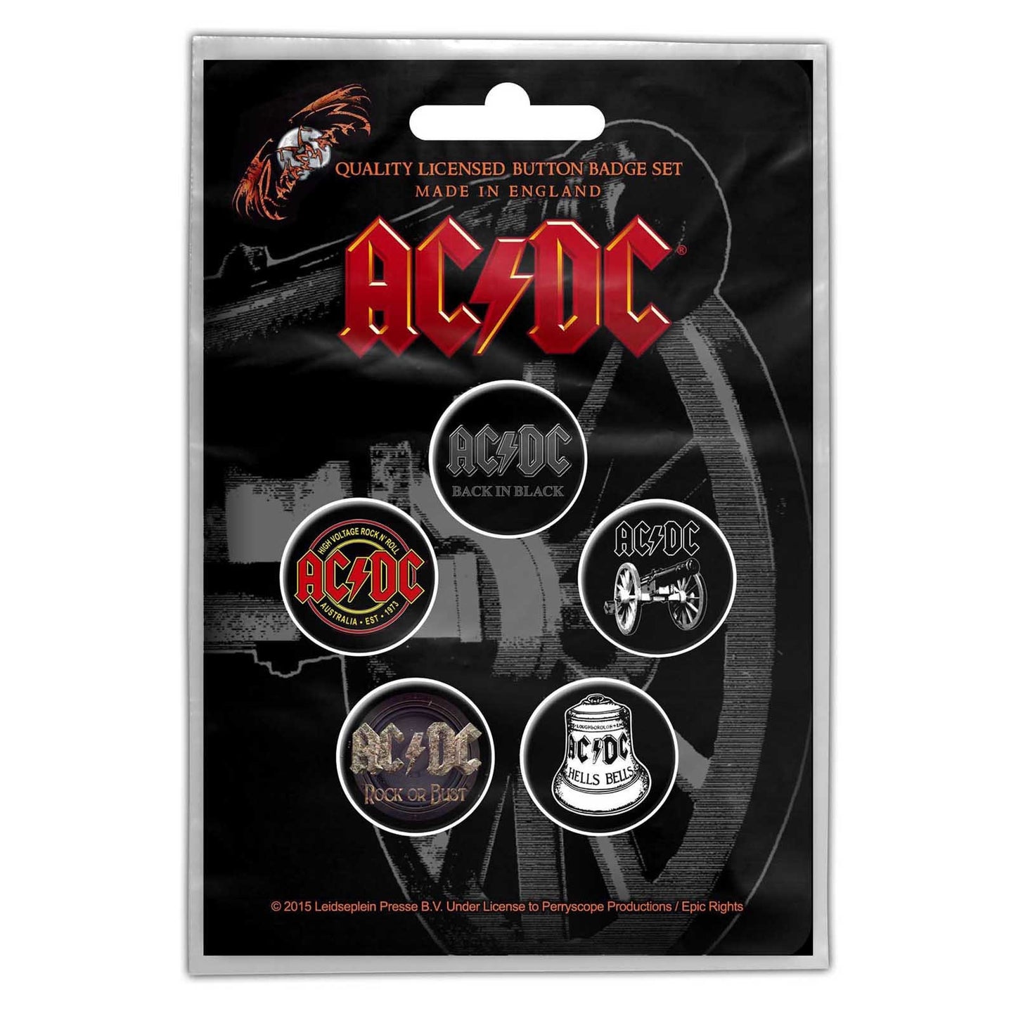 ACDC Button Badge 5 Piece Set - Each Badge Approx 1 Inch - AC/DC For Those About To Rock - Pinback Badge Button Pack Set