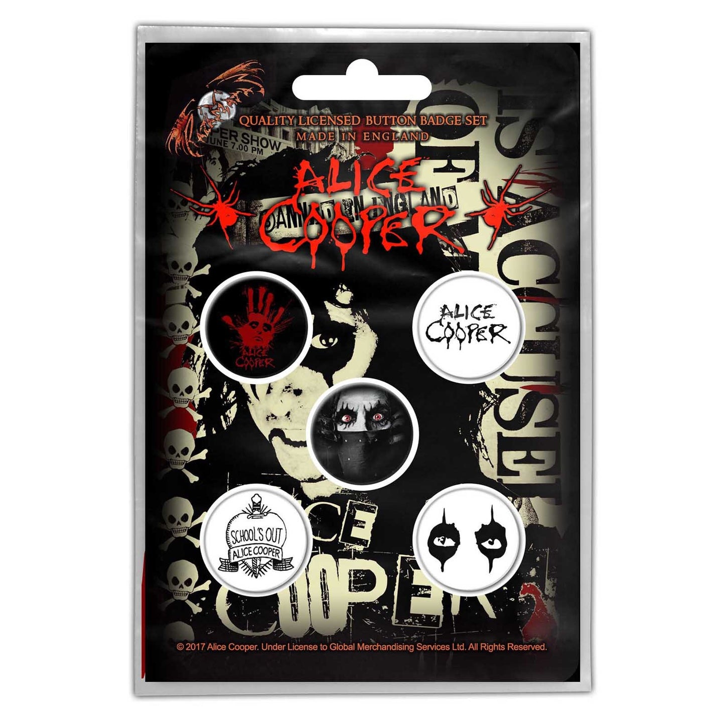ALICE COOPER Button Badge 5 Piece Set - Each Badge Approx 1 Inch - Alice Cooper Eyes - Pinback Badge Button Pack Set - Craft Supply