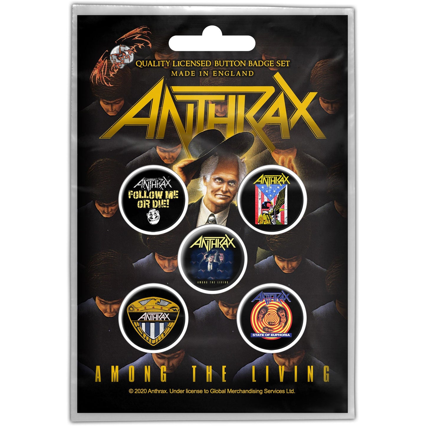 ANTHRAX Button Badge 5 Piece Set - Each Badge Approx 1 Inch - Anthrax Among the Living - Pinback Badge Button Pack Set