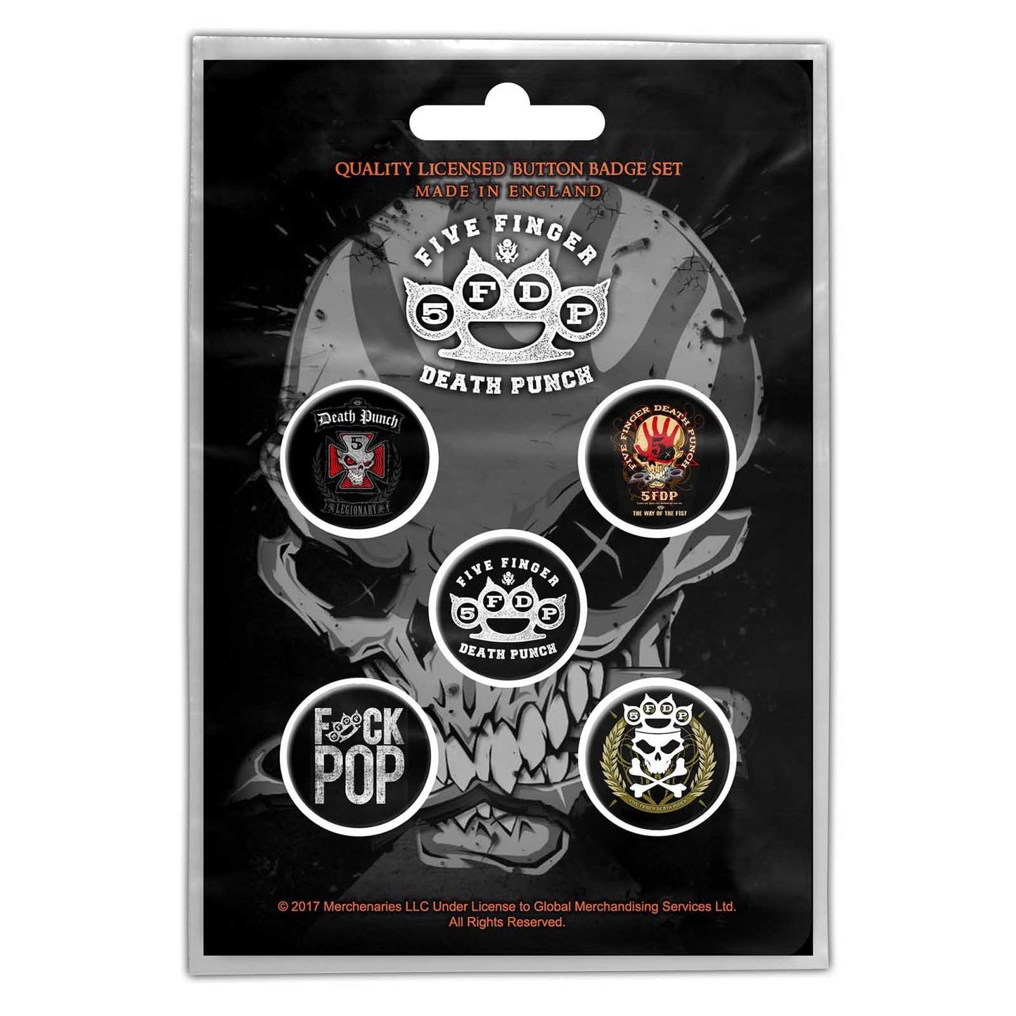 Five Finger Death Punch Button Badge 5 Piece Set - Each Badge Approx 1 Inch - Five Finger Death Punch Logos - Pinback Badge Button Pack Set