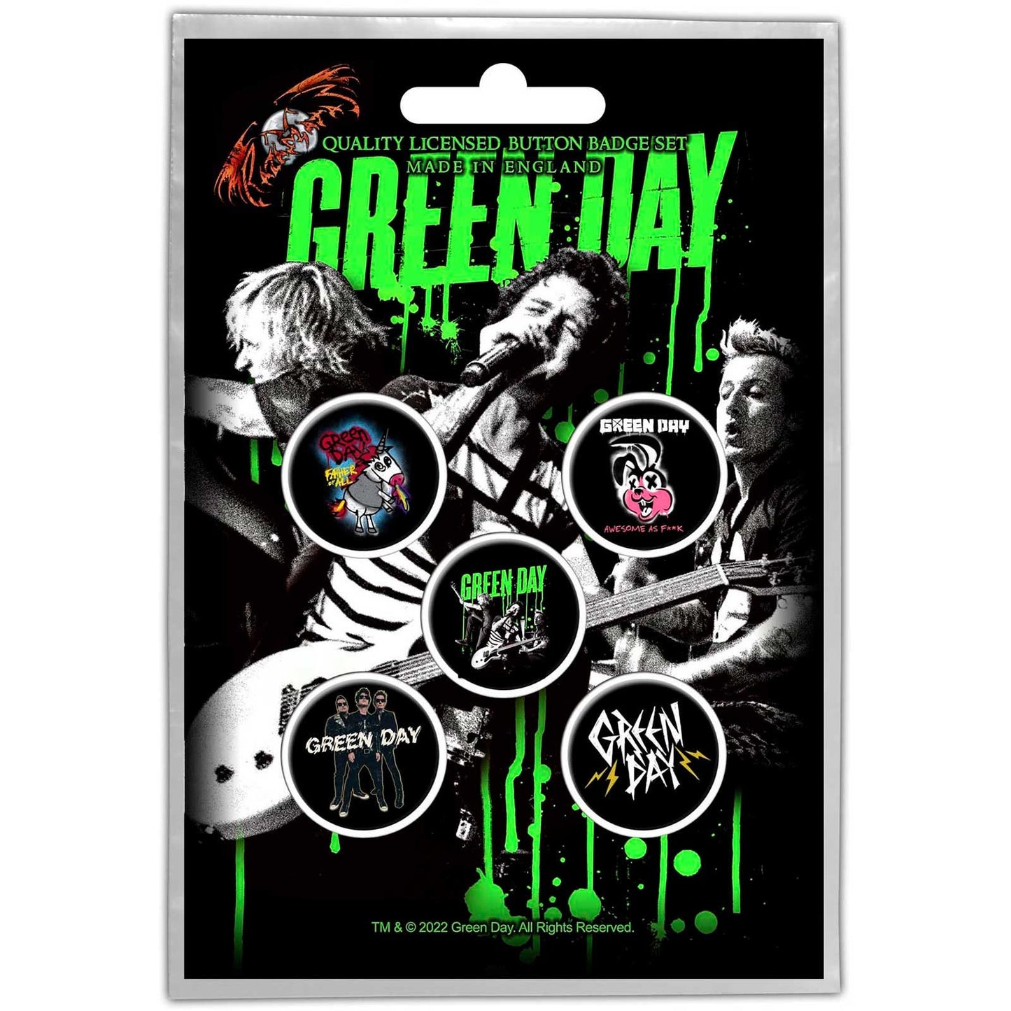 GREEN DAY Button Badge 5 Piece Set - Each Badge Approx 1 Inch - Green Day Revolution - Pinback Badge Button Pack Set