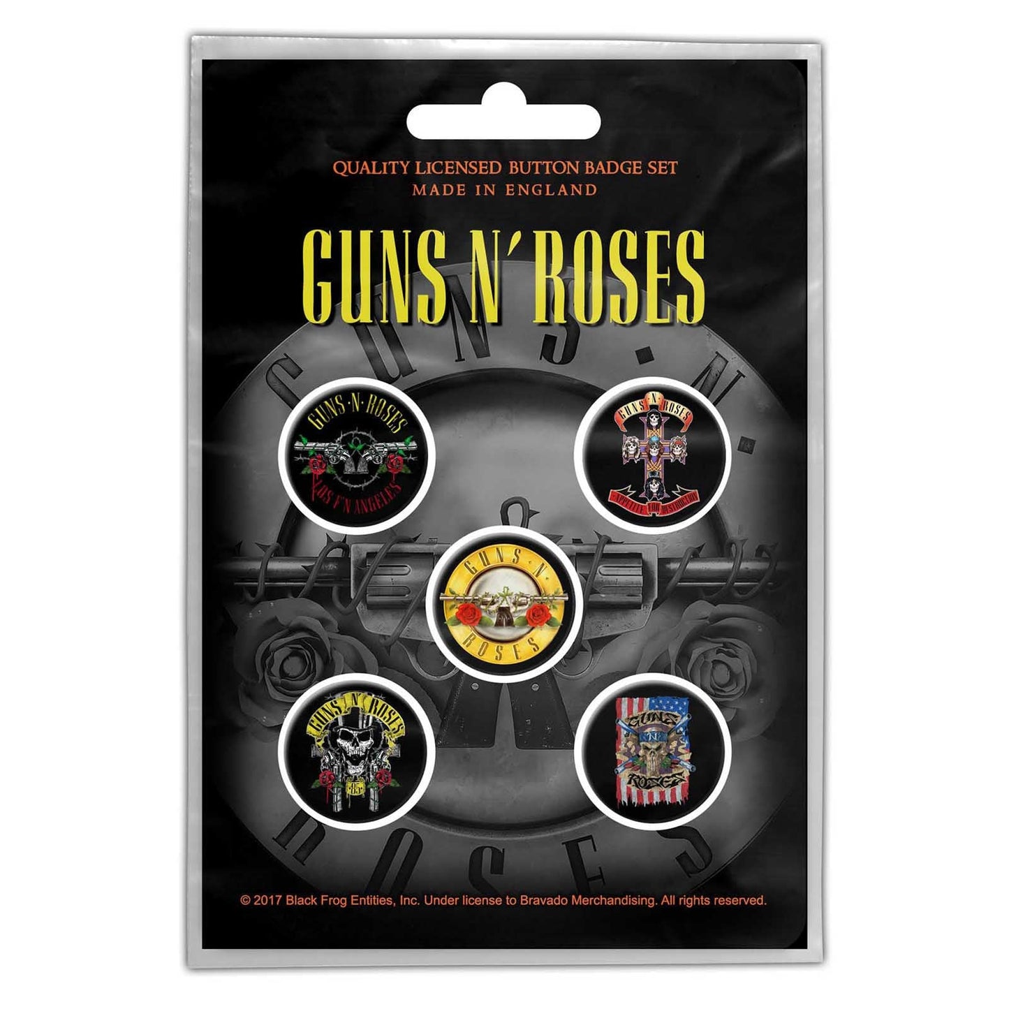 GUNS N ROSES Button Badge 5 Piece Set - Each Badge Approx 1 Inch - Guns N' Roses Bullet Logo - Pinback Badge Button Pack Set