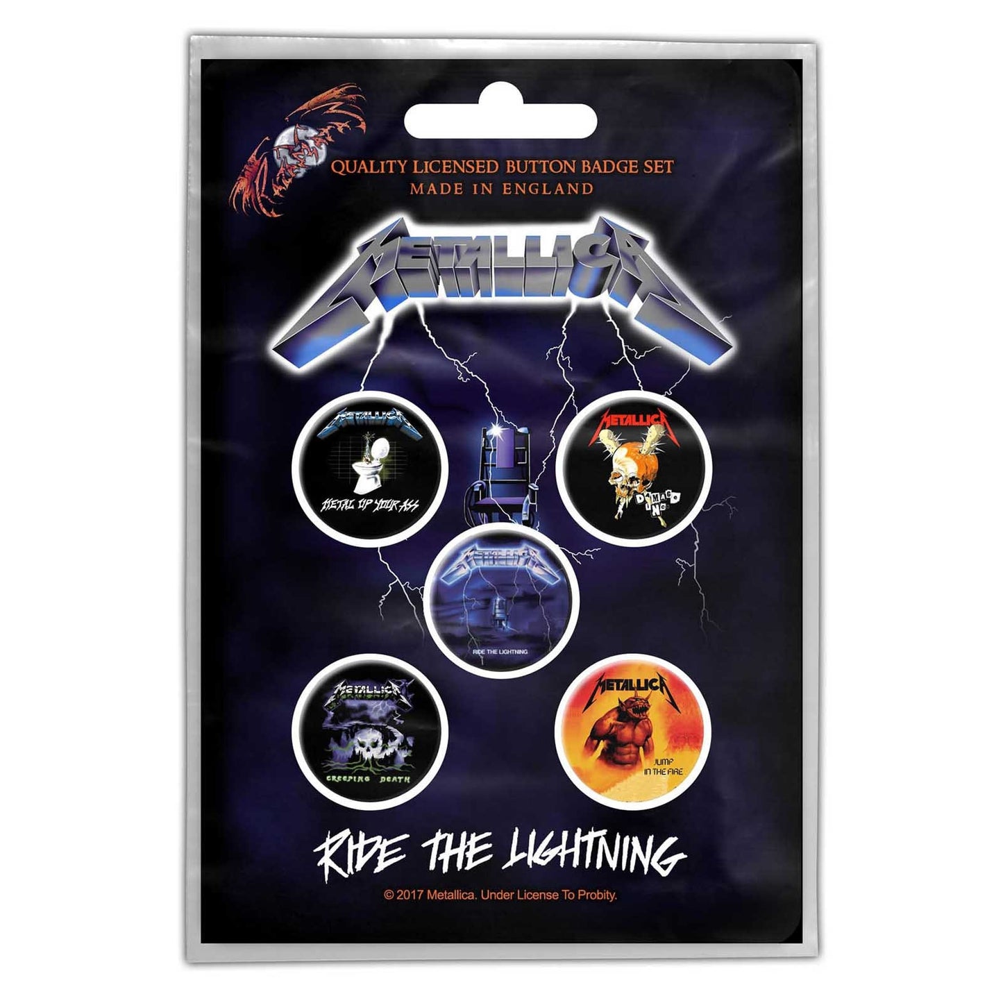 METALLICA Button Badge 5 Piece Set - Each Badge Approx 1 Inch - Metallica Ride the Lightning - Pinback Badge Button Pack Set