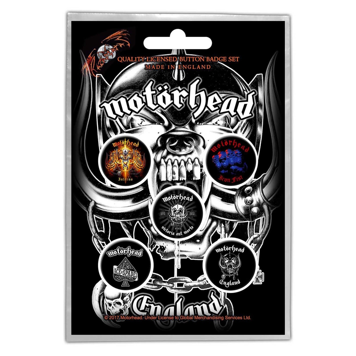 MOTORHEAD Button Badge 5 Piece Set - Each Badge Approx 1 Inch - Motorhead England - Pinback Badge Button Pack Set