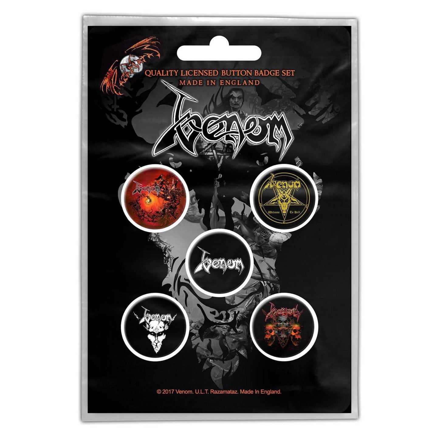 VENOM Button Badge 5 Piece Set - Each Badge Approx 1 Inch - Venom Black Metal - Pinback Badge Button Pack Set - Craft Supply
