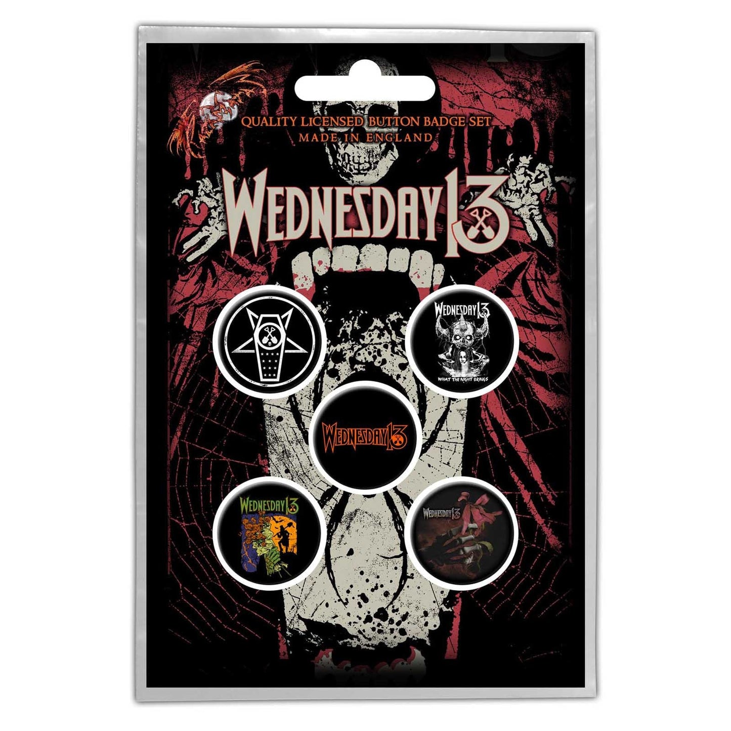 WEDNESDAY 13 Button Badge 5 Piece Set - Each Badge Approx 1 Inch - Wednesday 13 Condolences - Pinback Badge Button Pack Set