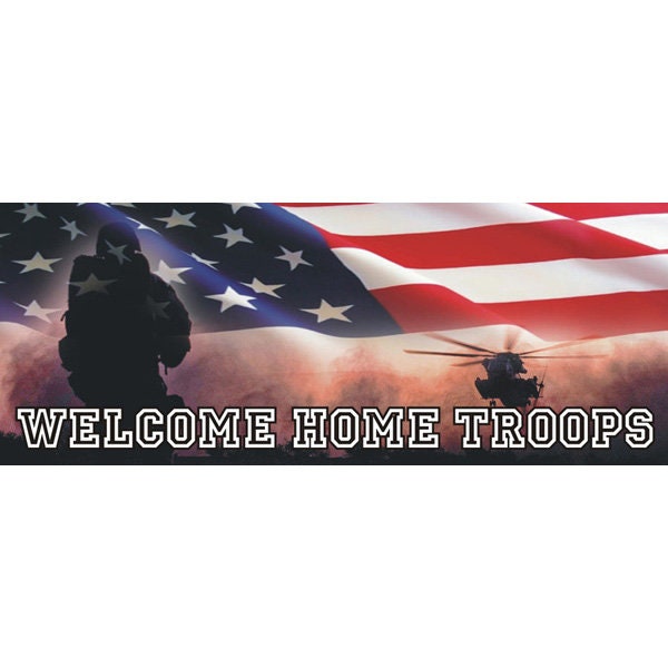 Welcome Home Troops Vinyl Decal Sticker - 8.25x3.25 Inch - United States Military Bumper Sticker For Car Truck Window