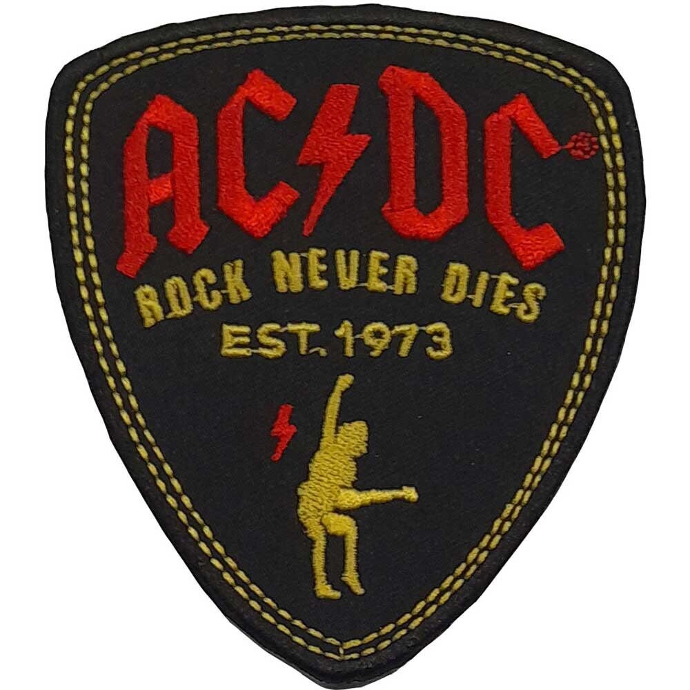 ACDC Plectrum Patch - 3.5 Inch - AC/DC Rock Never Dies Rock Band Guitar Pick Embroidered Patch Applique Craft Supply - Officially Licensed!