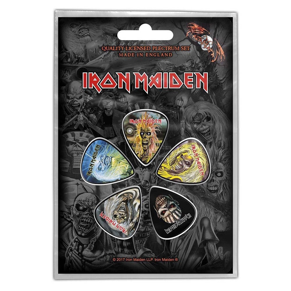 IRON MAIDEN Guitar Pick 5 Piece Set - Iron Maiden The Faces of Eddie Heavy Metal Band - Plectrum Set Craft Supply - Officially Licensed