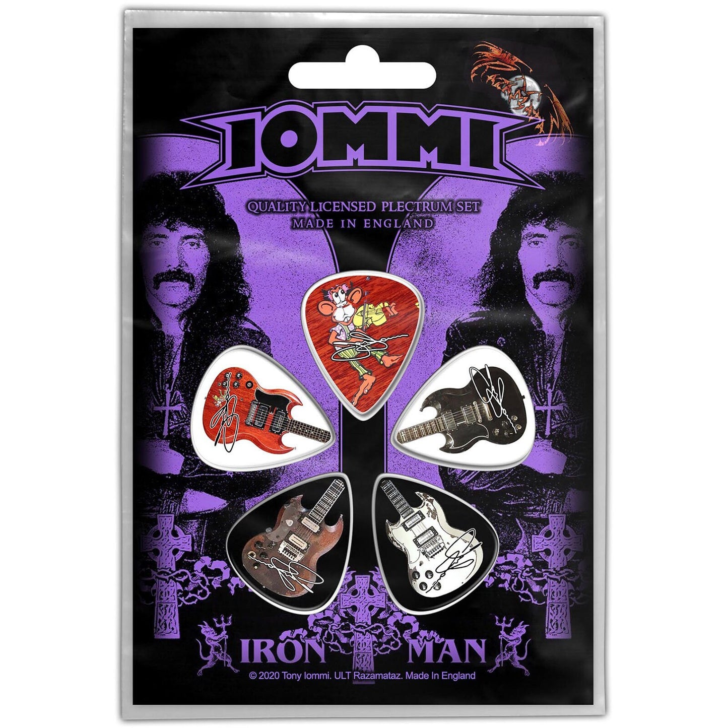 TONY IOMMI Guitar Pick 5 Piece Set - Tony Iommi Iron Man Black Sabbath Heavy Metal Band - Plectrum Set Craft Supply - Officially Licensed