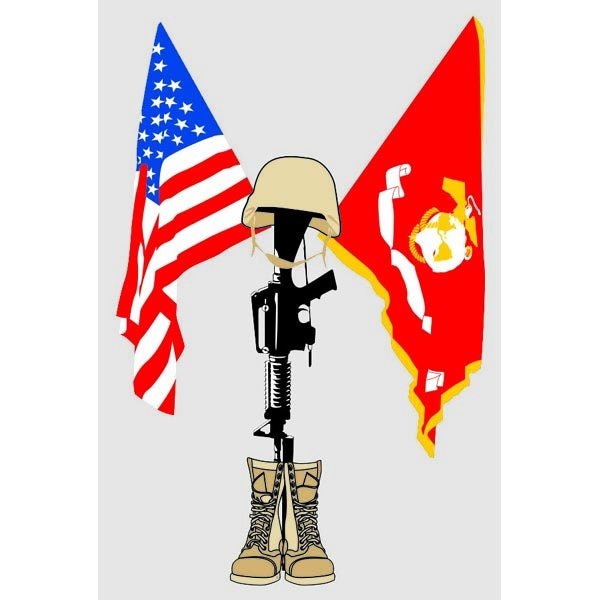 Fallen Marine Battlefield Cross Vinyl Decal Sticker - 3.75x5.5 Inch - United States Marines Clear Decal Car Truck Window Vehicle Military