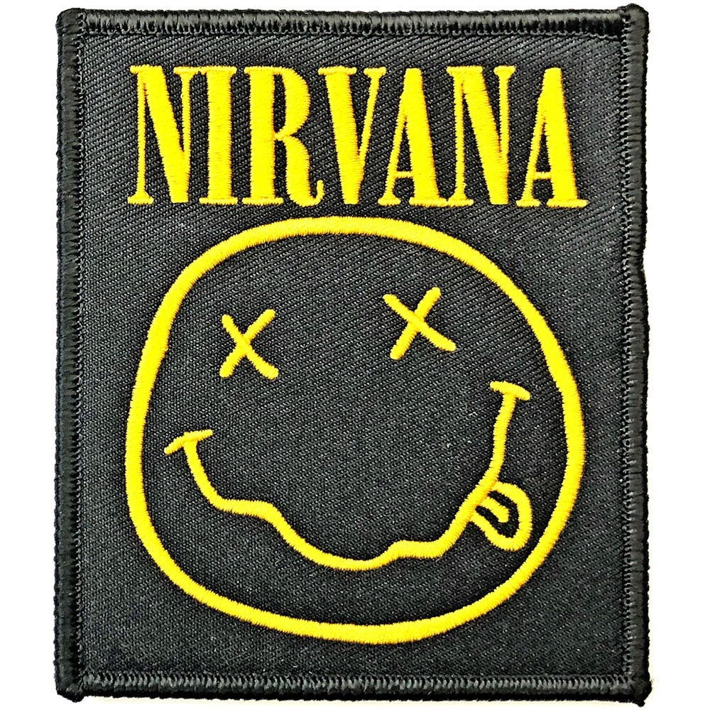 NIRVANA Patch - 3.5x4 Inch - Nirvana Happy Face Kurt Cobain Rock Band Logo Embroidered Patch Applique Craft Supply - Officially Licensed
