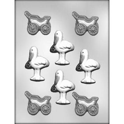 STORKS & BUGGYS Chocolate Candy Mold -- Baby Shower Buggy Gender Reveal Stroller Craft Supply