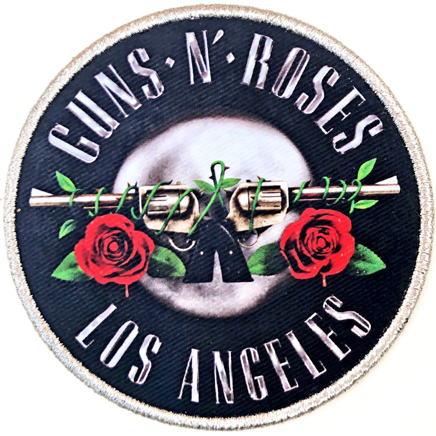 GUNS N' ROSES Los Angeles Silver Round Patch - 3.5 Inch - Rock Band Embroidered Patch Applique Craft Supply - Officially Licensed