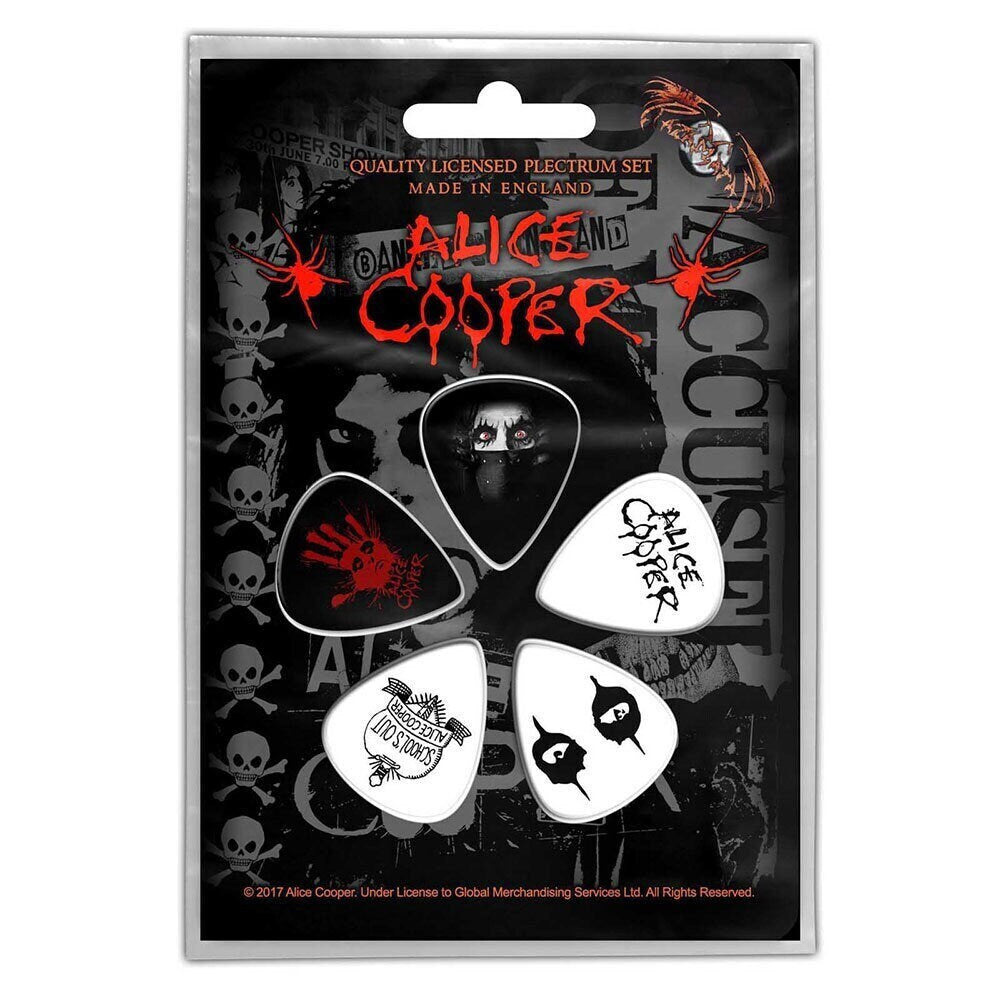ALICE COOPER Guitar Pick 5 Piece Set - Alice Cooper Eyes American Rock Singer - Plectrum Set Craft Supply - Officially Licensed
