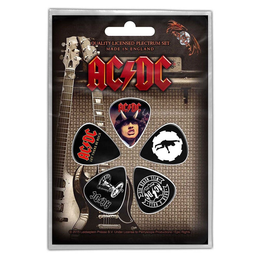 AC/DC Guitar Pick 5 Piece Set - ACDC Rock Band - Plectrum Set Craft Supply - Officially Licensed