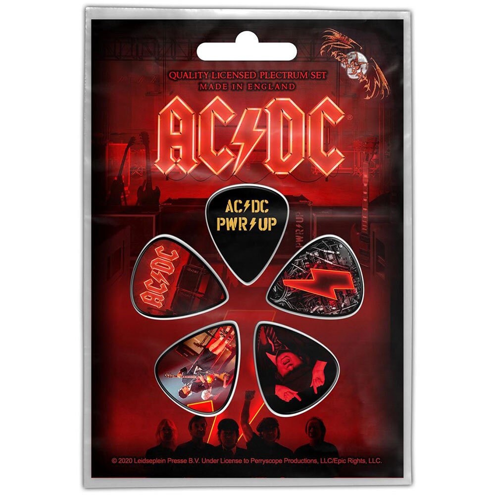 AC/DC Guitar Pick 5 Piece Set - ACDC Pwr-Up Rock Band - Plectrum Set Craft Supply - Officially Licensed