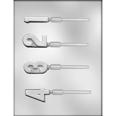 NUMBERS 1-4 Sucker Chocolate Candy Mold -- Numerical Letters One Two Three Four Lolly Craft Supply
