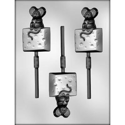 MOUSE ON CHEESE Sucker Chocolate Candy Mold -- Mice Rat Cheesy Lolly Lollipop Craft Supply